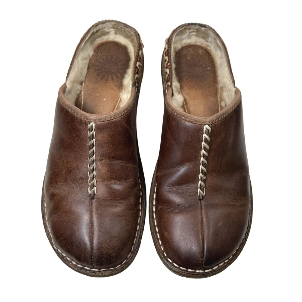 UGG Kohala Clogs Womens Size 7 Brown Leather Shearling Lined Slip On Mules - Picture 8 of 16